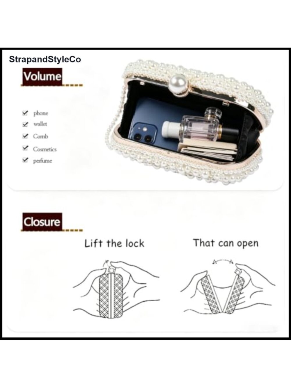 Handcrafted Beaded Pearl Evening Clutch Bridal Wedding Bag - Picture 3 of 6